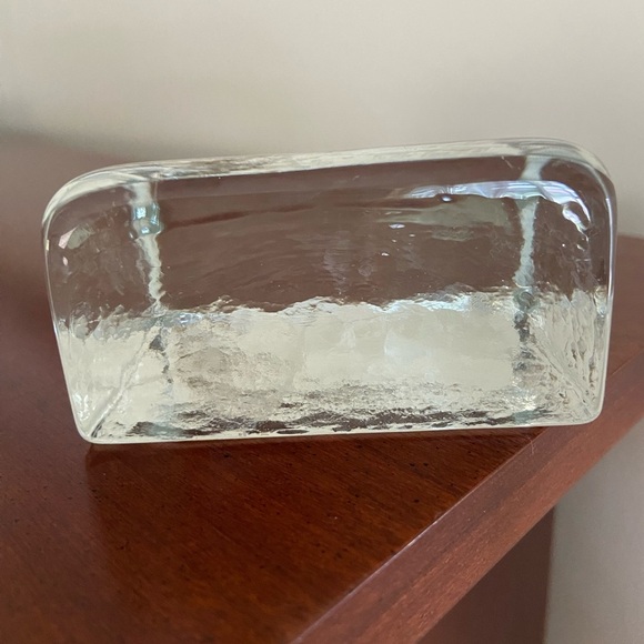 Recycled Glass Clear Wedge Paperweight Etched Lighthouse Blenko - Picture 6 of 9